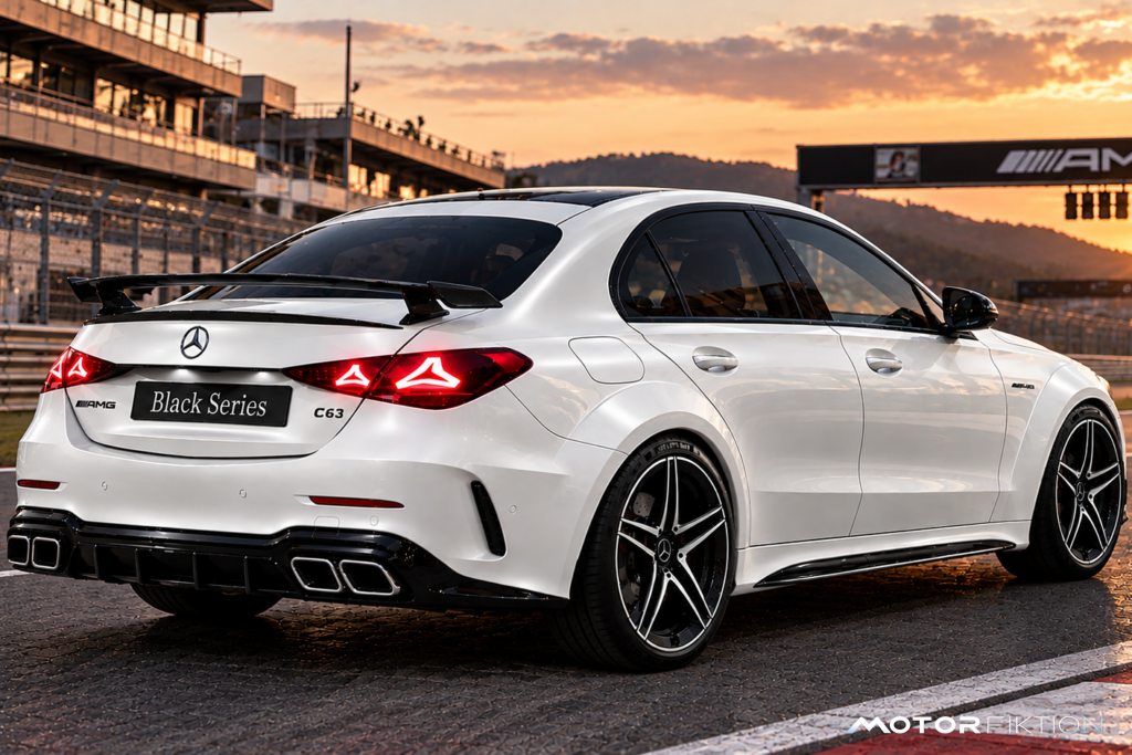 Weiße AMG Black Series auf der Rennstrecke
