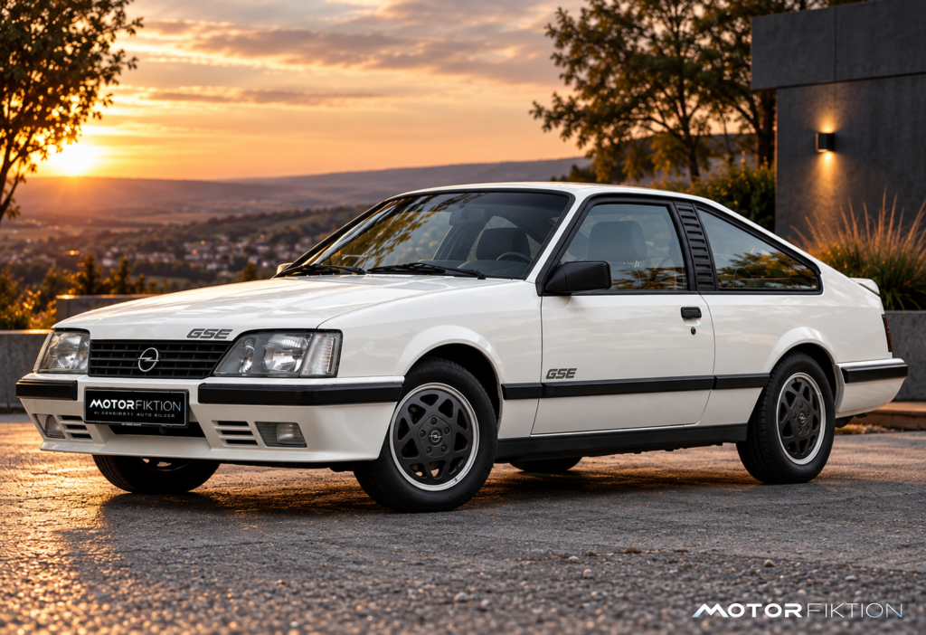 Weißer Opel Monza GSE im Abendlicht